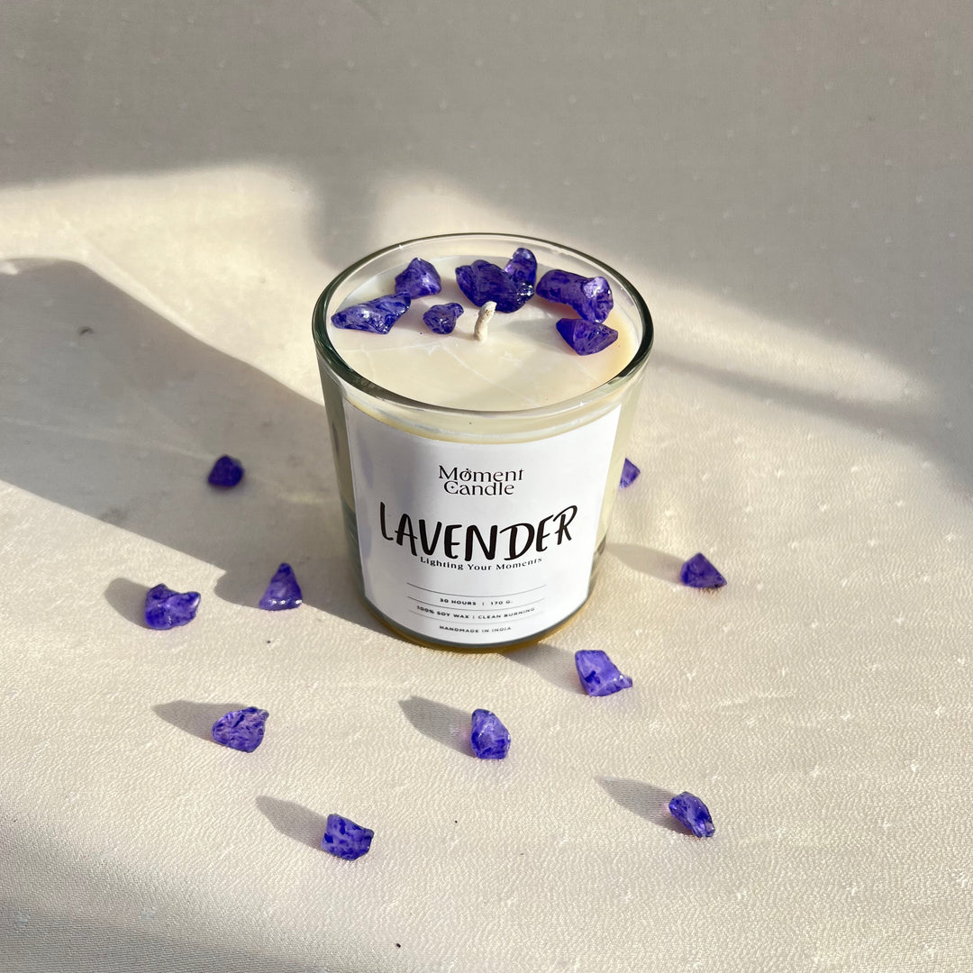 Lavender Scented Jar Candle With Stone