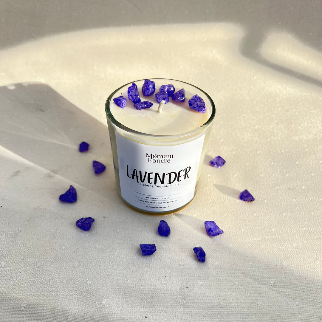 Lavender Scented Jar Candle With Stone
